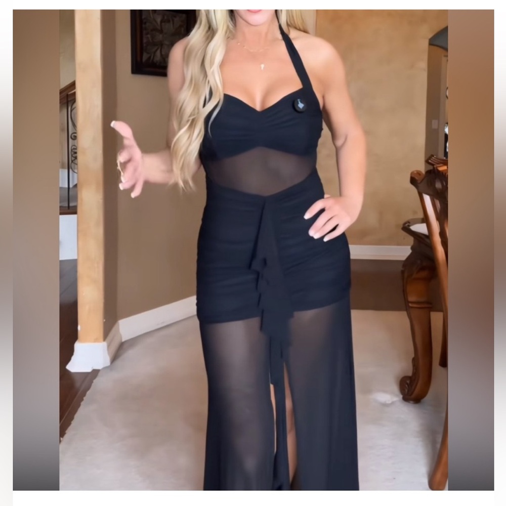 Black Sheer Halter Dress
